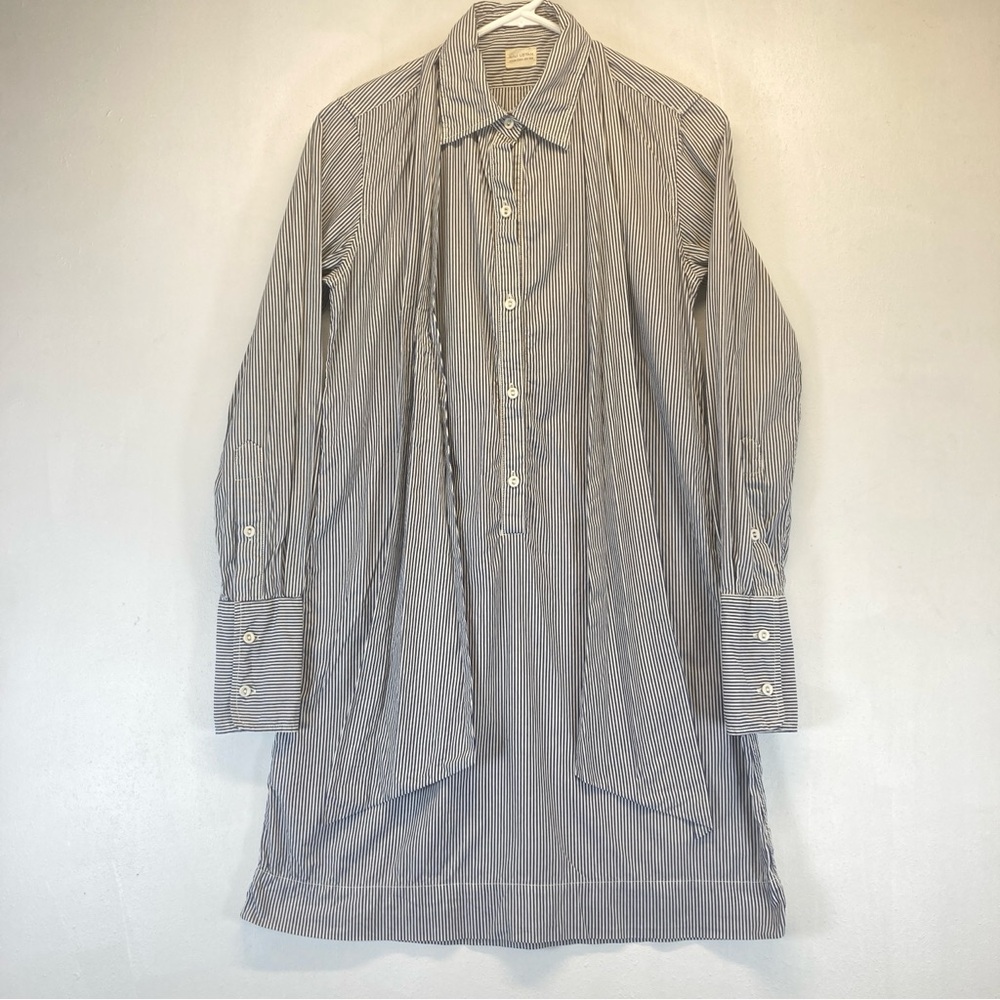Nili Lotan Shirt Dress Blue White Striped Button Down Front XS long Sleeve